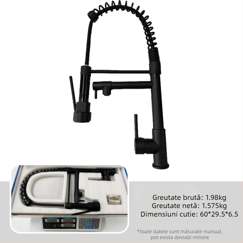 TH94158 Robinet de bucătărie retractabil din aliaj de cupru, reglaj cald/rece, conexiuni 1/2\", supapă cu disc ceramic