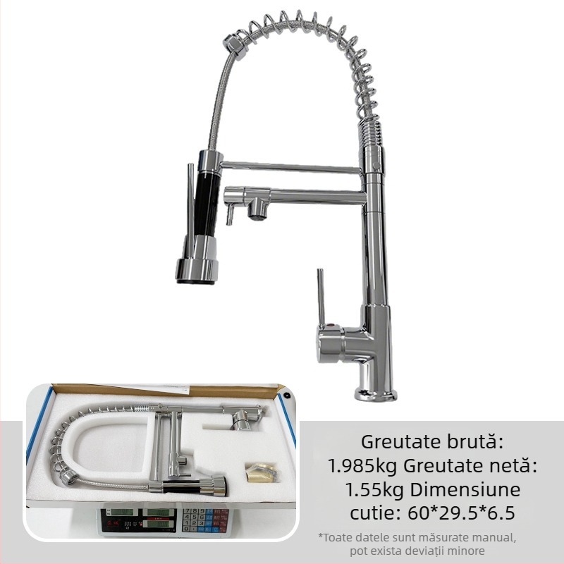 TH94158 Robinet de bucătărie retractabil din aliaj de cupru, reglaj cald/rece, conexiuni 1/2\", supapă cu disc ceramic