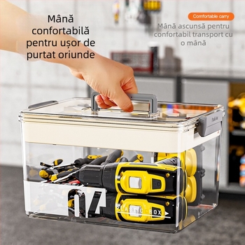 Cutie pentru unelte din PET, cu separatoare, cutie de depozitare transparentă cu două etaje, 35 L capacitate, model MM-8001