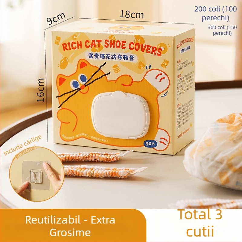 Acoperiri pentru încălțăminte, pentru uz interior, din material nețesut gros, de unică folosință, cu model pisică