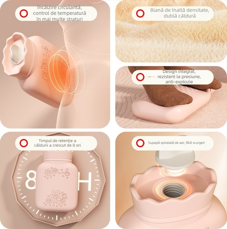 Sticlă din silicon pentru apă fierbinte, cu design de floarea-soarelui, încălzitor de mână portabil, umplută cu apă, pentru iarnă, încălzire cu microunde