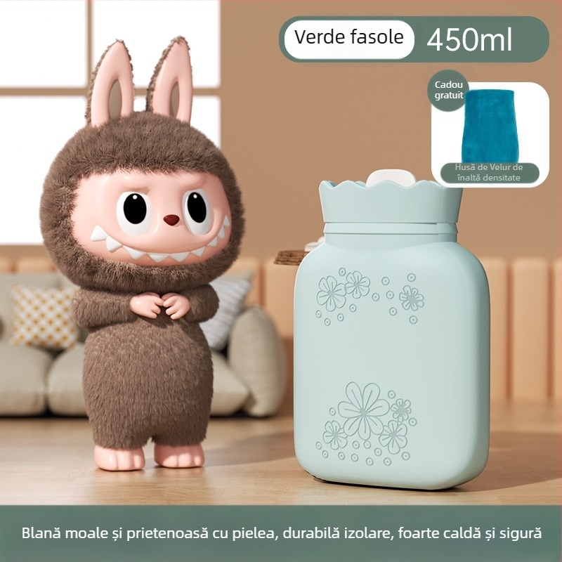 Sticlă din silicon pentru apă fierbinte, cu design de floarea-soarelui, încălzitor de mână portabil, umplută cu apă, pentru iarnă, încălzire cu microunde