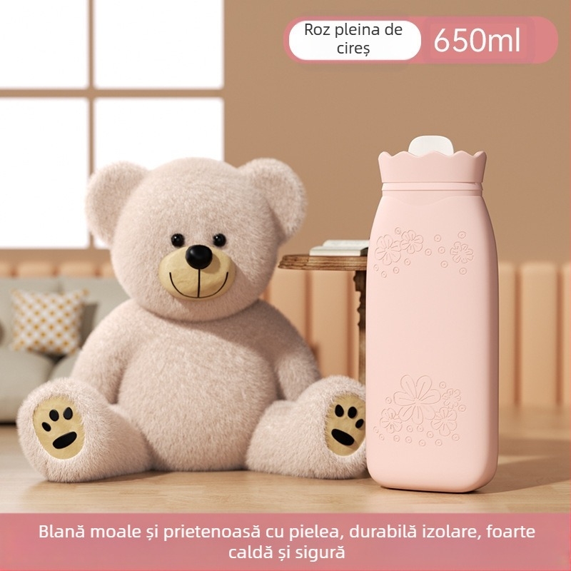 Sticlă din silicon pentru apă fierbinte, cu design de floarea-soarelui, încălzitor de mână portabil, umplută cu apă, pentru iarnă, încălzire cu microunde