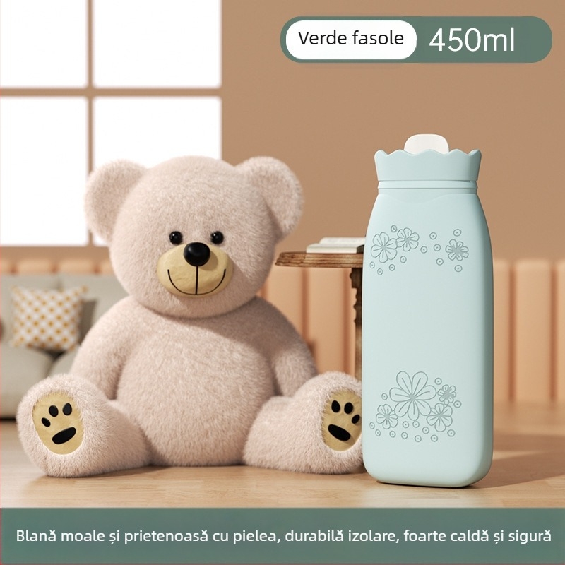 Sticlă din silicon pentru apă fierbinte, cu design de floarea-soarelui, încălzitor de mână portabil, umplută cu apă, pentru iarnă, încălzire cu microunde