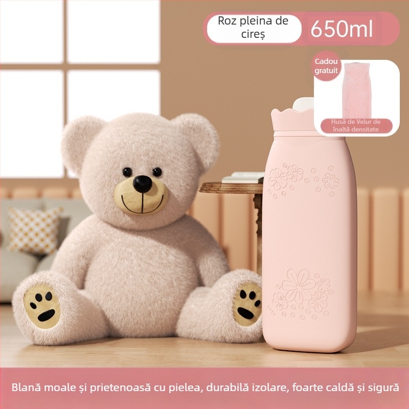 Sticlă din silicon pentru apă fierbinte, cu design de floarea-soarelui, încălzitor de mână portabil, umplută cu apă, pentru iarnă, încălzire cu microunde