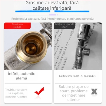 Robinet unghiular din alamă încastrabil, cu debit mare și ball-core, pentru apă caldă și rece; model YLF1325; presiune de lucru 0,8 MPa; diametru interior 20 mm; montaj în perete; potrivit pentru toaletă, boiler și încălzitor de perete