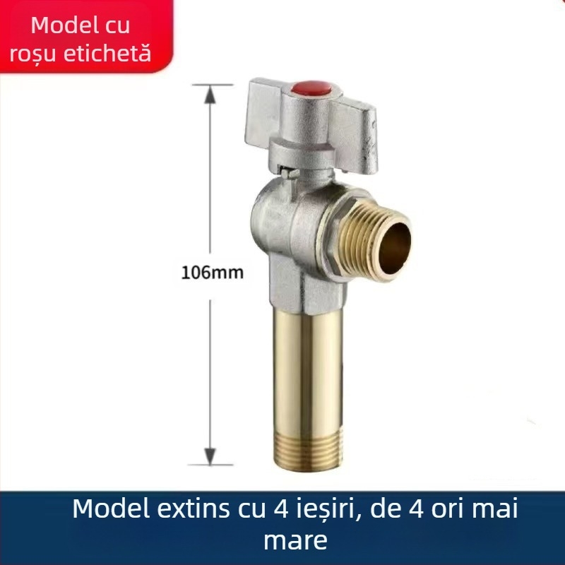 Robinet unghiular din alamă încastrabil, cu debit mare și ball-core, pentru apă caldă și rece; model YLF1325; presiune de lucru 0,8 MPa; diametru interior 20 mm; montaj în perete; potrivit pentru toaletă, boiler și încălzitor de perete