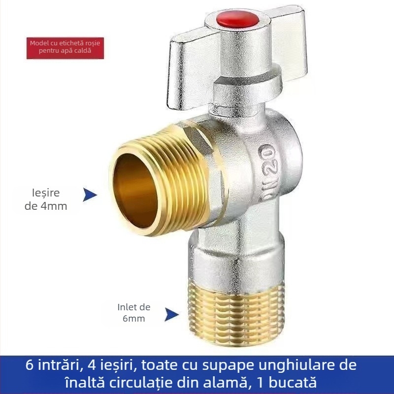 Robinet unghiular din alamă încastrabil, cu debit mare și ball-core, pentru apă caldă și rece; model YLF1325; presiune de lucru 0,8 MPa; diametru interior 20 mm; montaj în perete; potrivit pentru toaletă, boiler și încălzitor de perete