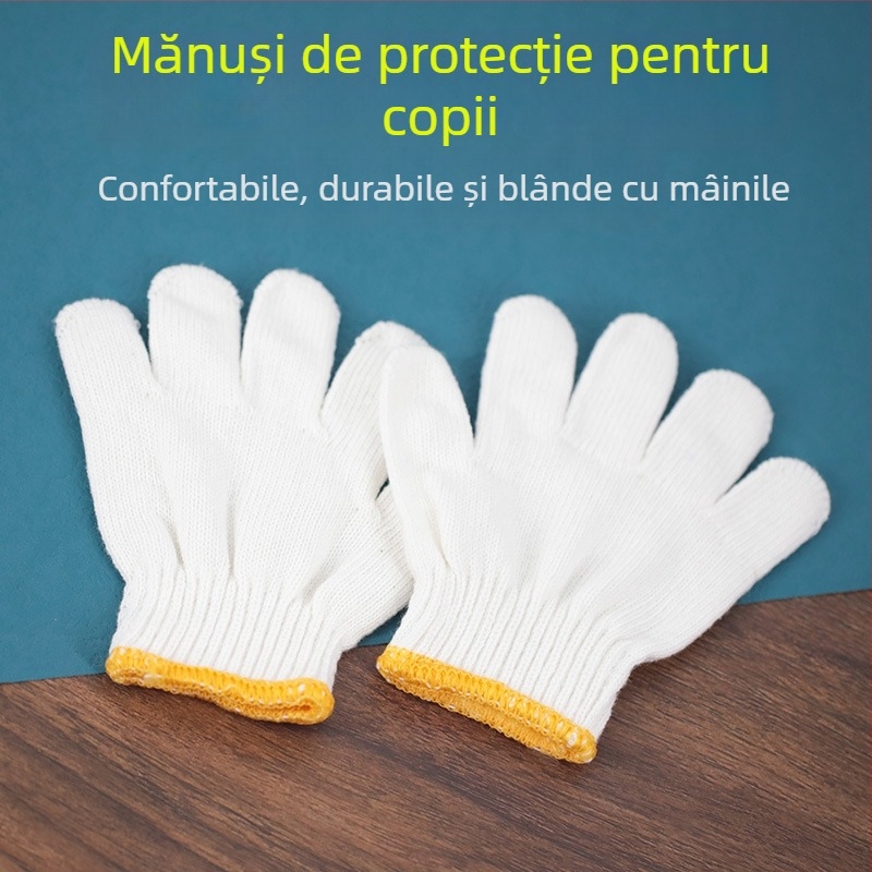 Mănuși de copii din bumbac, rezistente la tăieturi, protecție pentru grădinărit și trageri cu funia, albe, pentru copii 3-12 ani