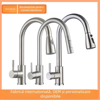 Robinet de bucătărie retractabil, din oțel inoxidabil, finisaj brushed, robinet cu disc ceramic, intrare de 20 mm