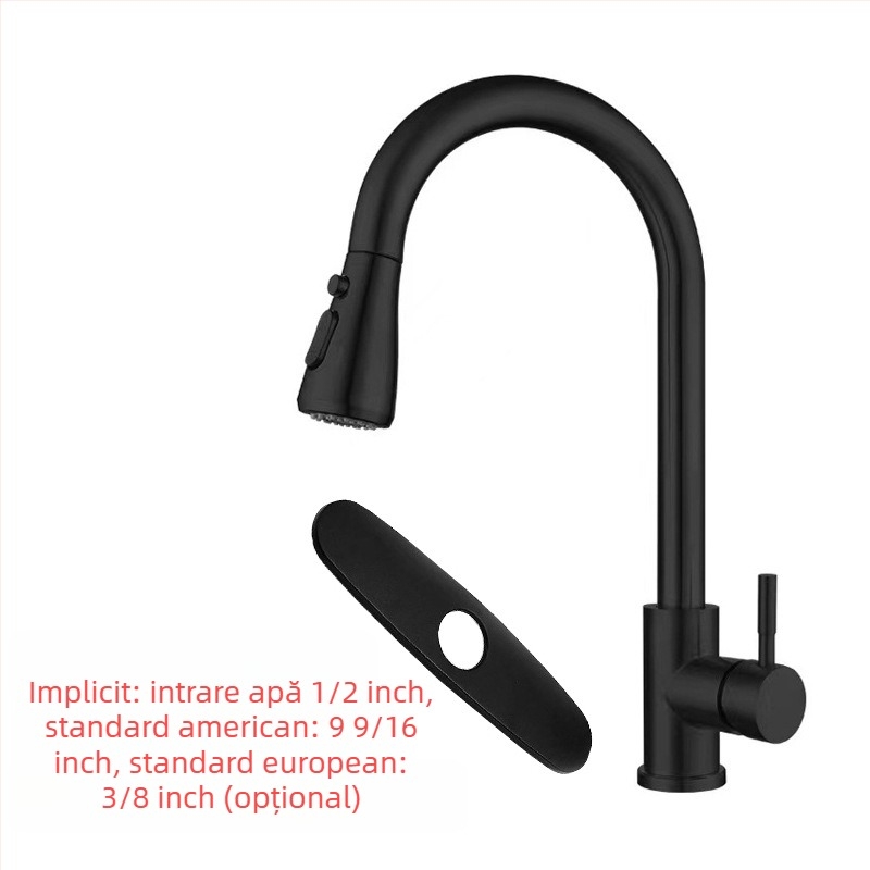 Robinet de bucătărie retractabil, din oțel inoxidabil, finisaj brushed, robinet cu disc ceramic, intrare de 20 mm