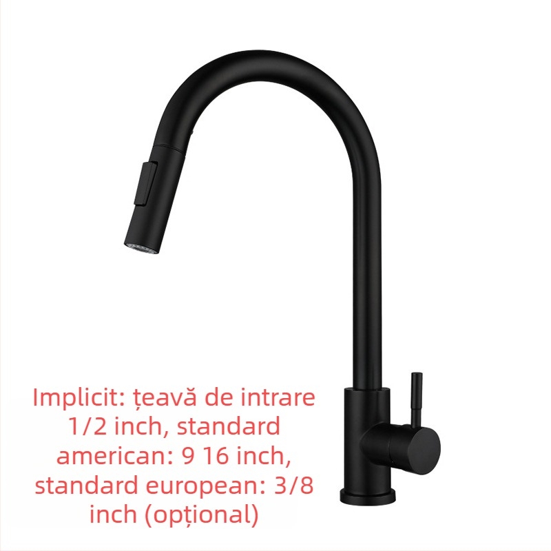 Robinet de bucătărie retractabil, din oțel inoxidabil, finisaj brushed, robinet cu disc ceramic, intrare de 20 mm