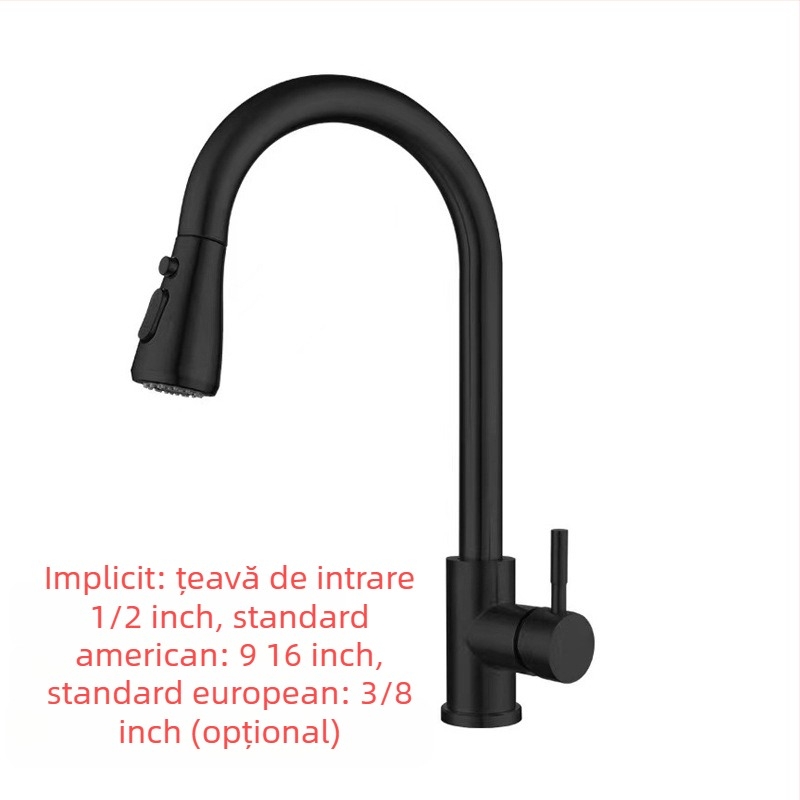 Robinet de bucătărie retractabil, din oțel inoxidabil, finisaj brushed, robinet cu disc ceramic, intrare de 20 mm