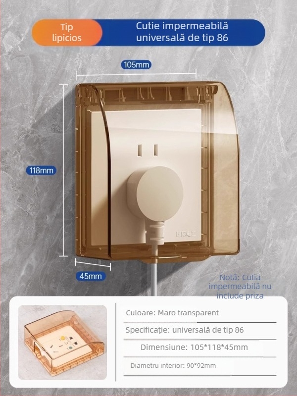 Capac impermeabil pentru întrerupător și priză, tip 86, baie, transparent, montaj adeziv