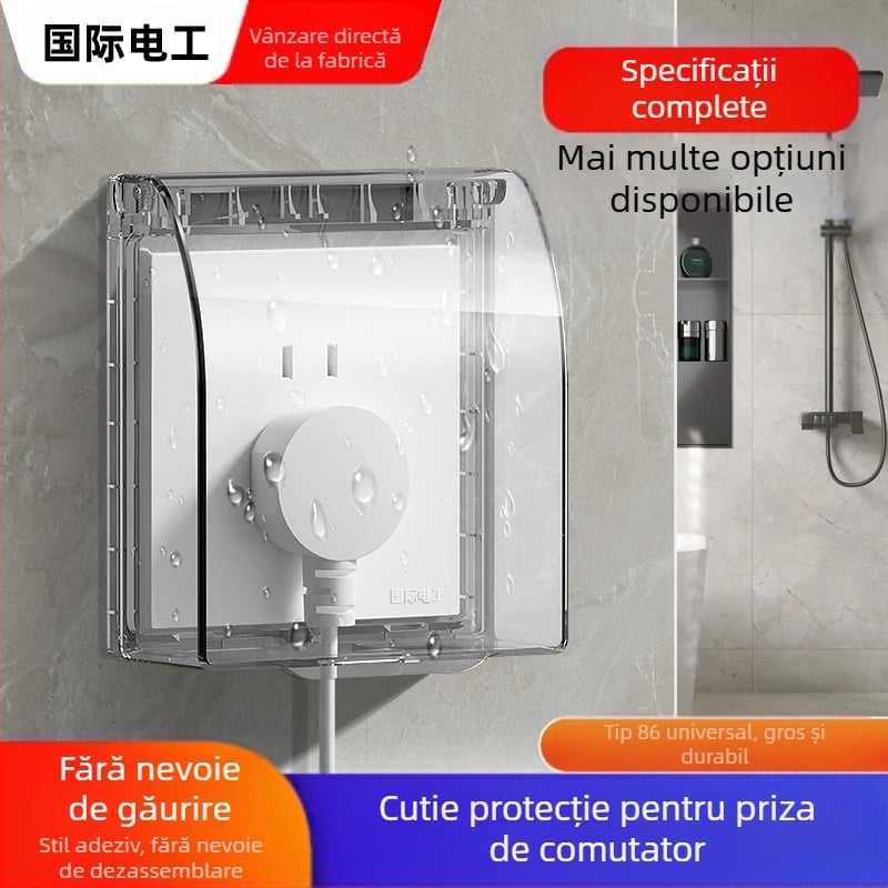 Capac impermeabil pentru întrerupător și priză, tip 86, baie, transparent, montaj adeziv