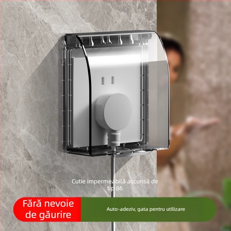 Capac impermeabil pentru întrerupător și priză, tip 86, baie, transparent, montaj adeziv