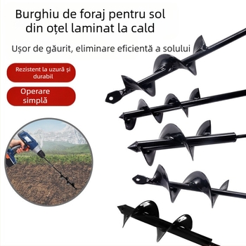 Cap de burghiu electric manual pentru găurire în sol cu tijă spirală — afânarea solului, plantarea răsădurilor, perforarea gaurilor și săparea gropilor în seră