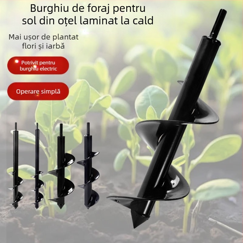 Cap de burghiu electric manual pentru găurire în sol cu tijă spirală — afânarea solului, plantarea răsădurilor, perforarea gaurilor și săparea gropilor în seră