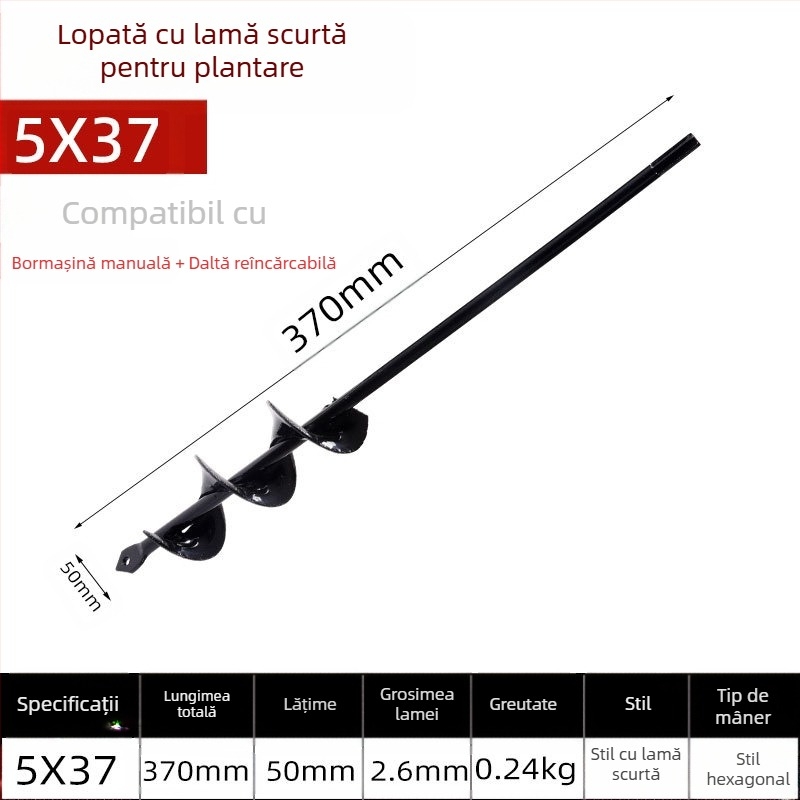 Cap de burghiu electric manual pentru găurire în sol cu tijă spirală — afânarea solului, plantarea răsădurilor, perforarea gaurilor și săparea gropilor în seră