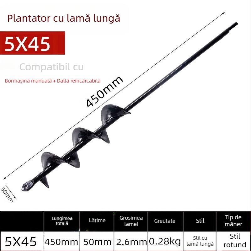 Cap de burghiu electric manual pentru găurire în sol cu tijă spirală — afânarea solului, plantarea răsădurilor, perforarea gaurilor și săparea gropilor în seră