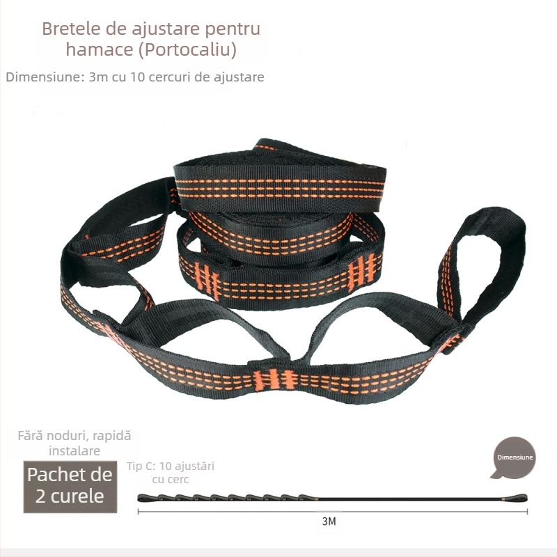 Curea pentru hamac - reglabilă, instalare rapidă, poliester de înaltă rezistență, include 2 catarame, portabilă