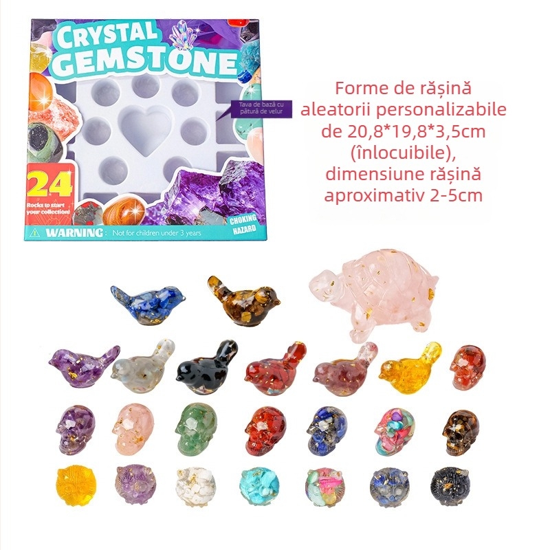 Set cu pietre brute de cristal, 24 compartimente, în cutie cadou — stil modern minimalist