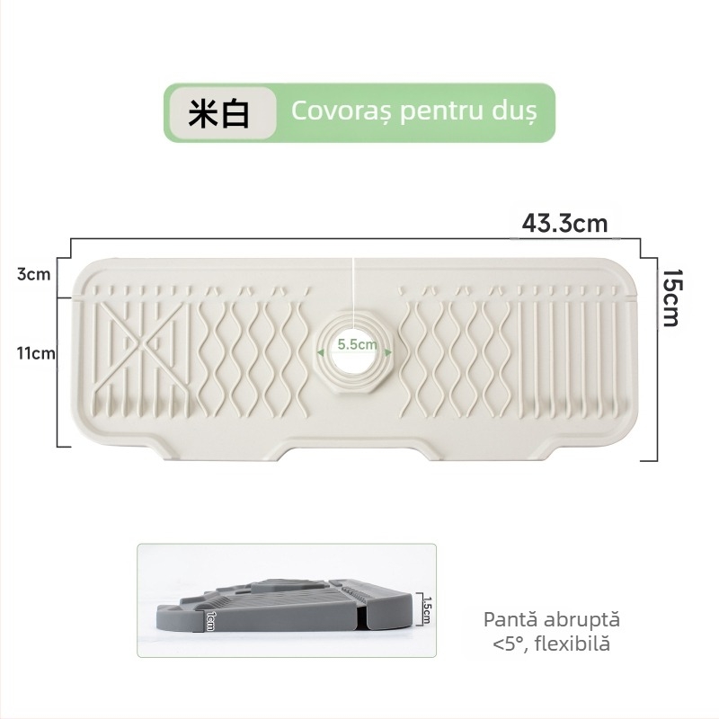 Placă din silicon pentru stropi de la robinet, tăiată cu pantă pentru drenaj în chiuvetă — formă neregulată, stil modern minimalist