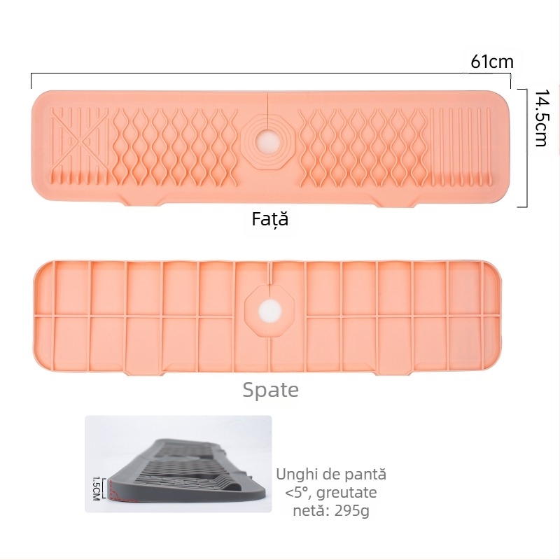 Placă din silicon pentru stropi de la robinet, tăiată cu pantă pentru drenaj în chiuvetă — formă neregulată, stil modern minimalist