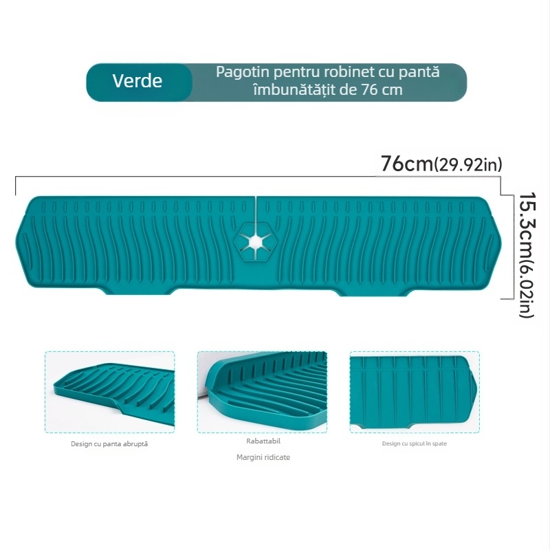 Placă din silicon pentru stropi de la robinet, tăiată cu pantă pentru drenaj în chiuvetă — formă neregulată, stil modern minimalist