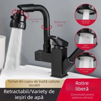 Robinet de bucătărie cu tragere, din oțel inoxidabil, pentru apă caldă și rece, cu cartuș ceramic, montat pe blat, diametru bază 35 mm