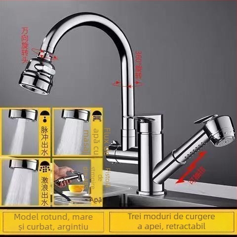 Robinet de bucătărie cu tragere, din oțel inoxidabil, pentru apă caldă și rece, cu cartuș ceramic, montat pe blat, diametru bază 35 mm