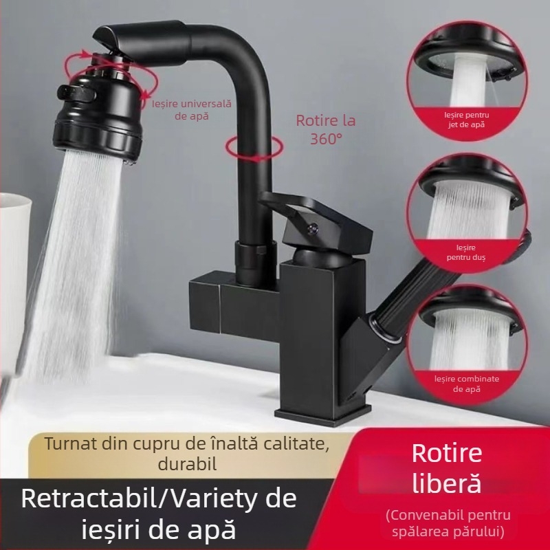 Robinet de bucătărie cu tragere, din oțel inoxidabil, pentru apă caldă și rece, cu cartuș ceramic, montat pe blat, diametru bază 35 mm