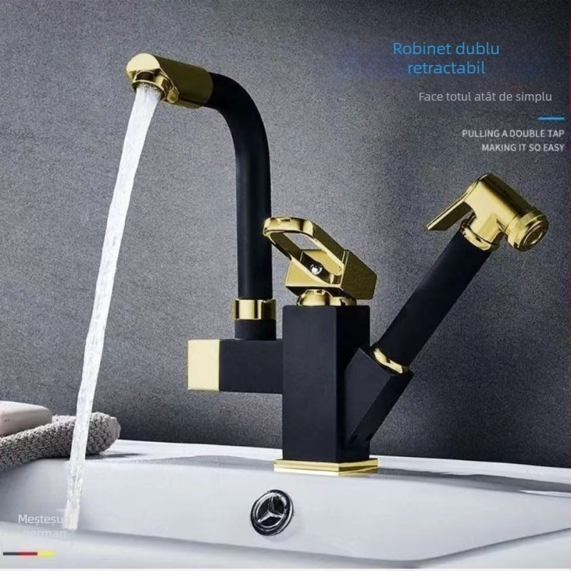 Robinet de bucătărie cu tragere, din oțel inoxidabil, pentru apă caldă și rece, cu cartuș ceramic, montat pe blat, diametru bază 35 mm