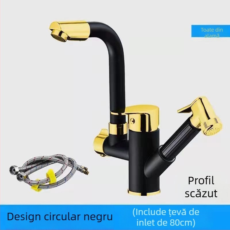 Robinet de bucătărie cu tragere, din oțel inoxidabil, pentru apă caldă și rece, cu cartuș ceramic, montat pe blat, diametru bază 35 mm