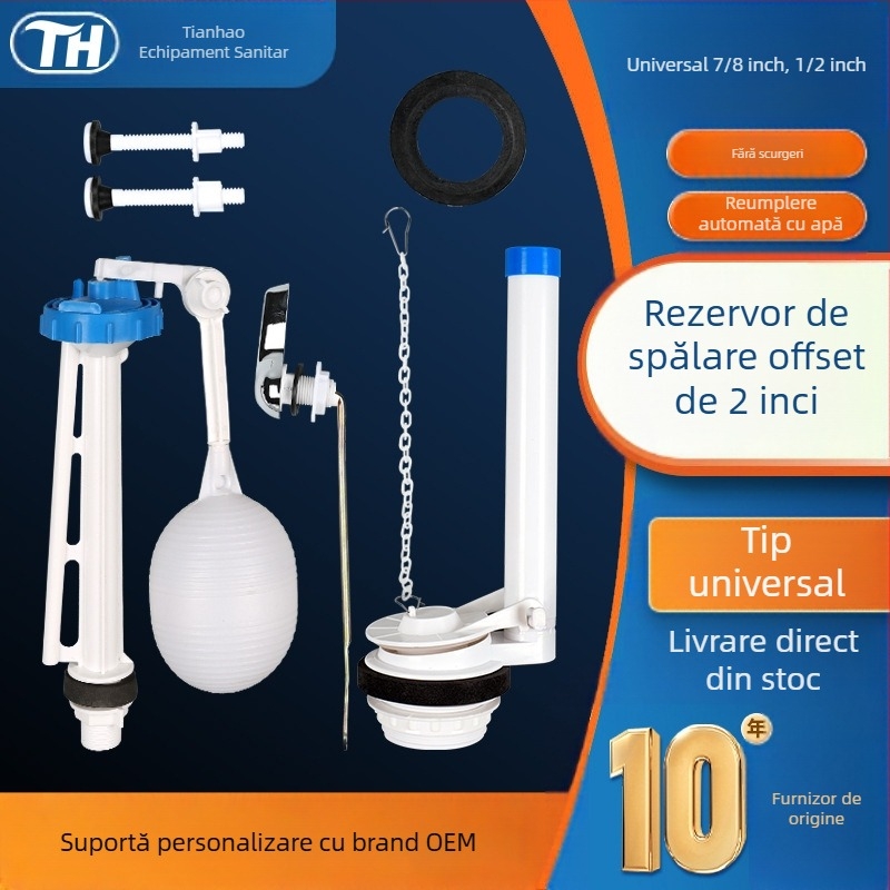 Ventil de intrare apă divizat pentru rezervorul de toaletă – material PP, mod de utilizare: tragere frontală / apăsare superioară, accesoriu sanitar