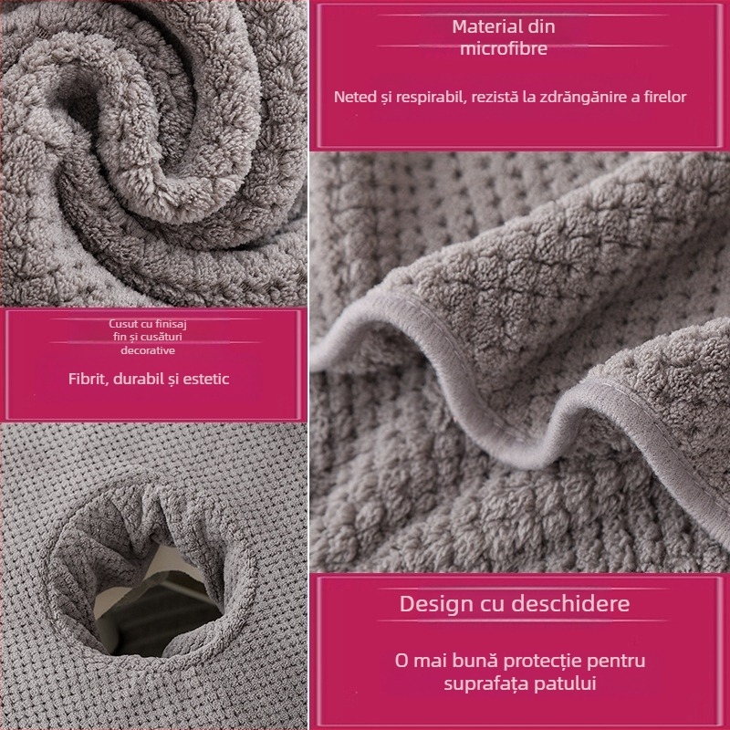 Set prosoape pentru salon cu găuri pentru masa de masaj și pernă de față, fleece coral 150D, fibre înalte/jos, personalizare logo