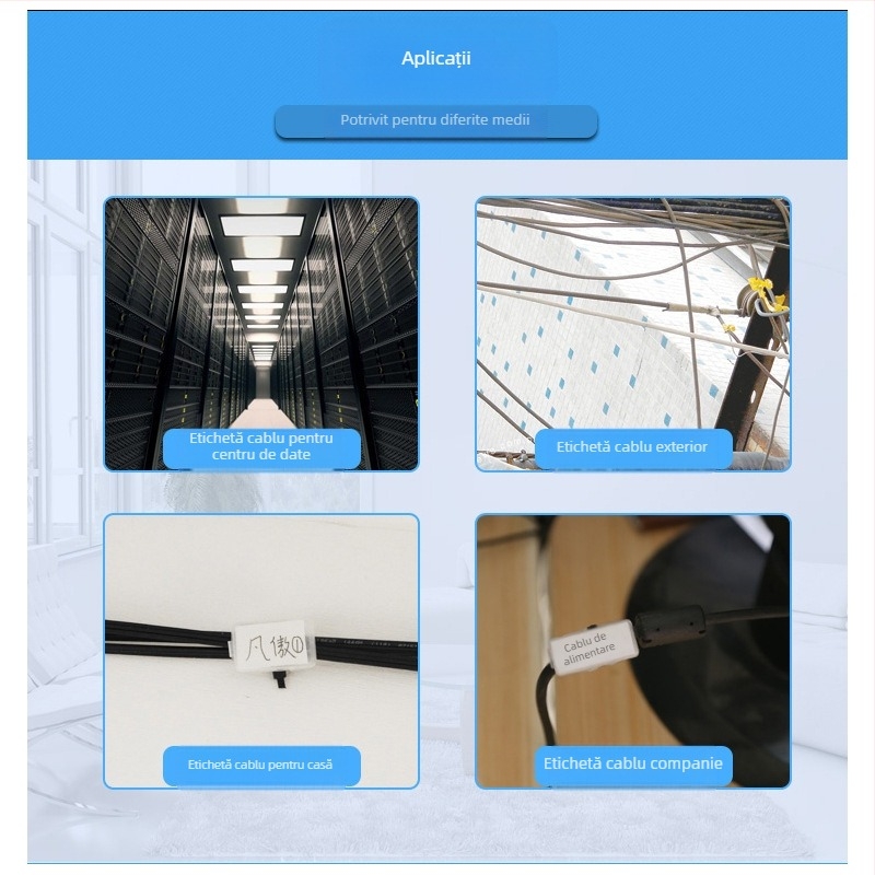 Placă de identificare pentru cabluri, placă transparentă impermeabilă de sigla, material PP, pentru interior și exterior, compatibilă cu modelele de imprimare 3010/3020/4010/4020