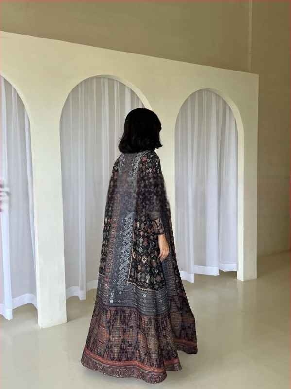 Abaya plisată pentru femei, imprimeu, croială lejeră, lungime extinsă, poliester