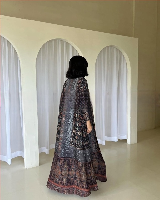 Abaya plisată pentru femei, imprimeu, croială lejeră, lungime extinsă, poliester