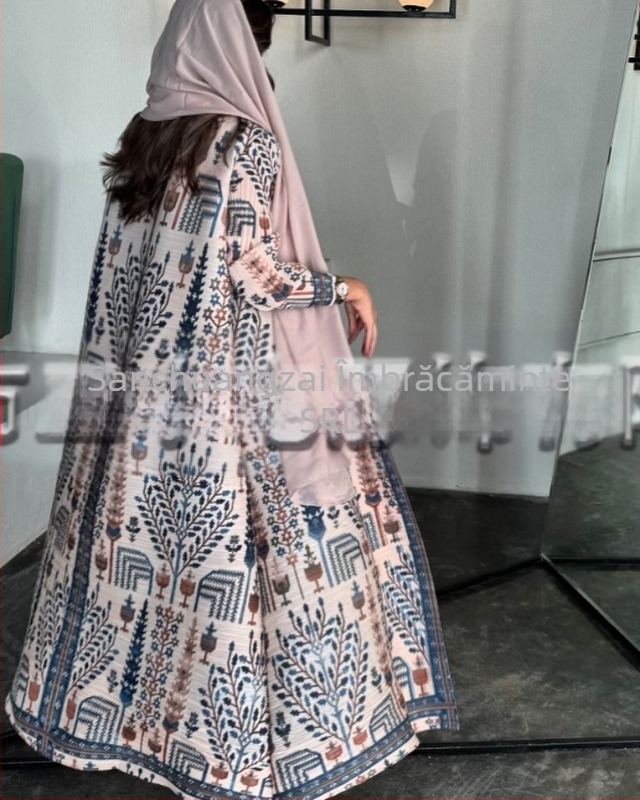 Abaya plisată pentru femei, imprimeu, croială lejeră, lungime extinsă, poliester