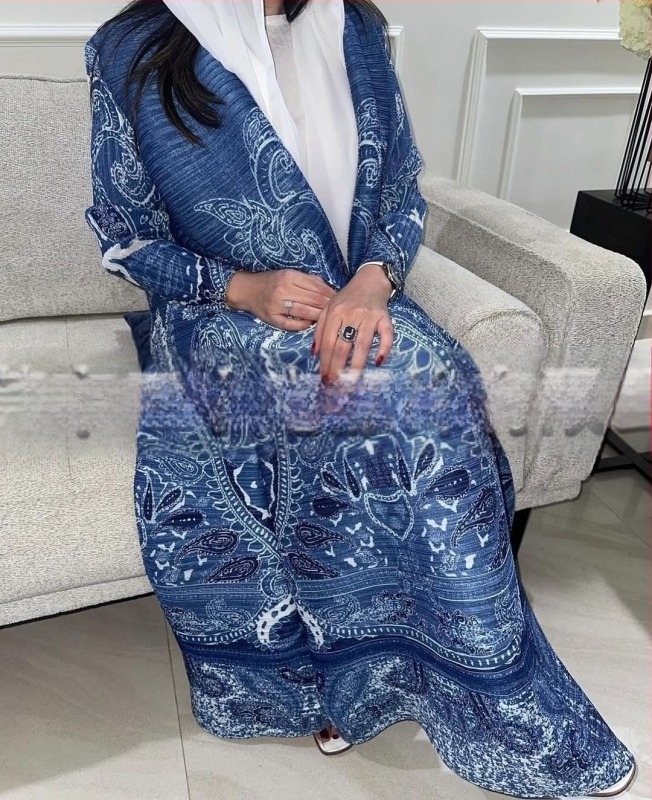 Abaya plisată pentru femei, imprimeu, croială lejeră, lungime extinsă, poliester