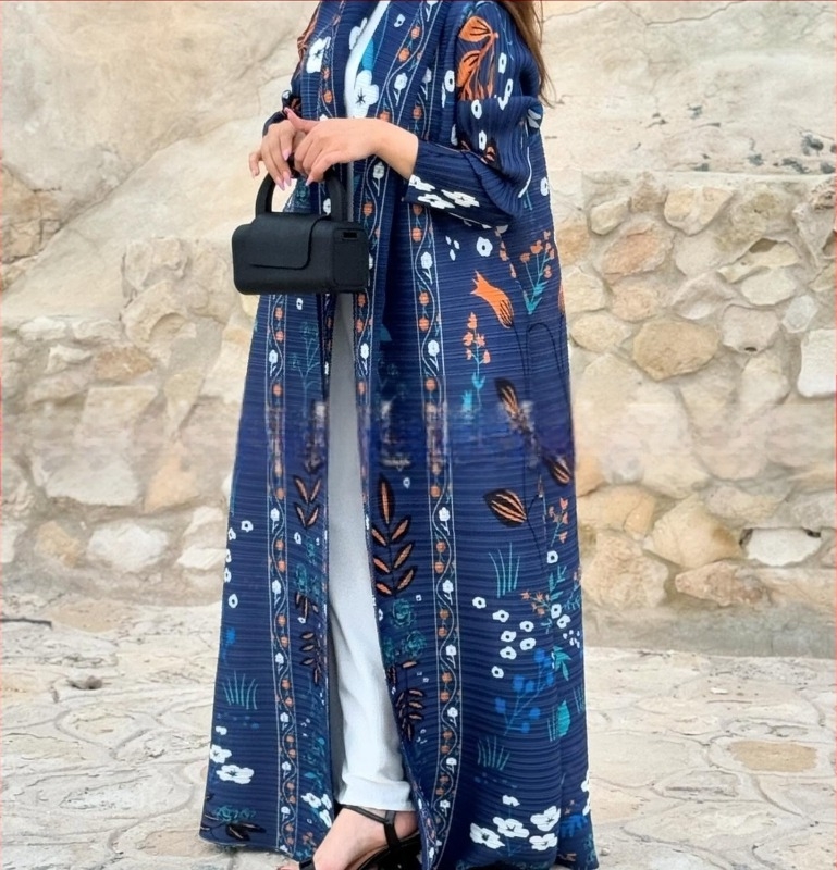 Abaya plisată pentru femei, imprimeu, croială lejeră, lungime extinsă, poliester