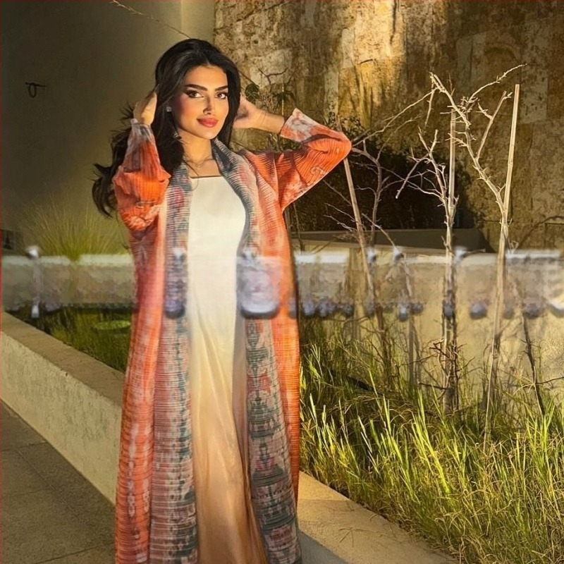 Abaya plisată pentru femei, imprimeu, croială lejeră, lungime extinsă, poliester