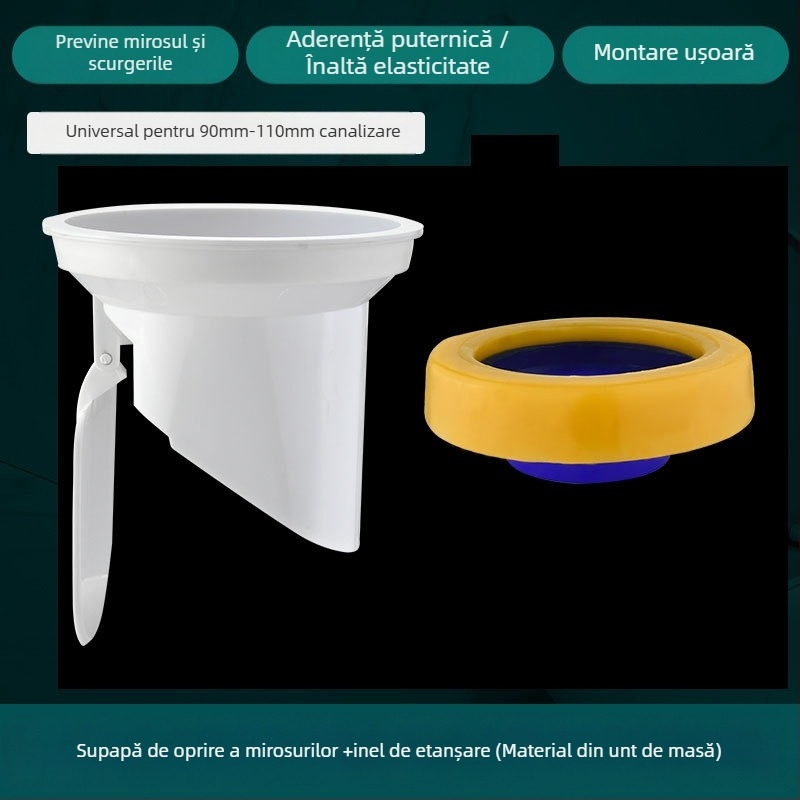 Flanșă pentru toaletă, inel etanș anti miros, grosime dublă, bază universală, inel din cauciuc pentru drenaj, etanș la scurgeri