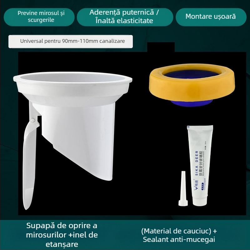 Flanșă pentru toaletă, inel etanș anti miros, grosime dublă, bază universală, inel din cauciuc pentru drenaj, etanș la scurgeri