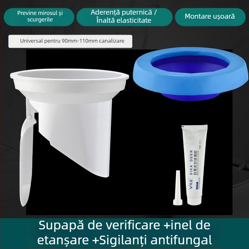 Flanșă pentru toaletă, inel etanș anti miros, grosime dublă, bază universală, inel din cauciuc pentru drenaj, etanș la scurgeri