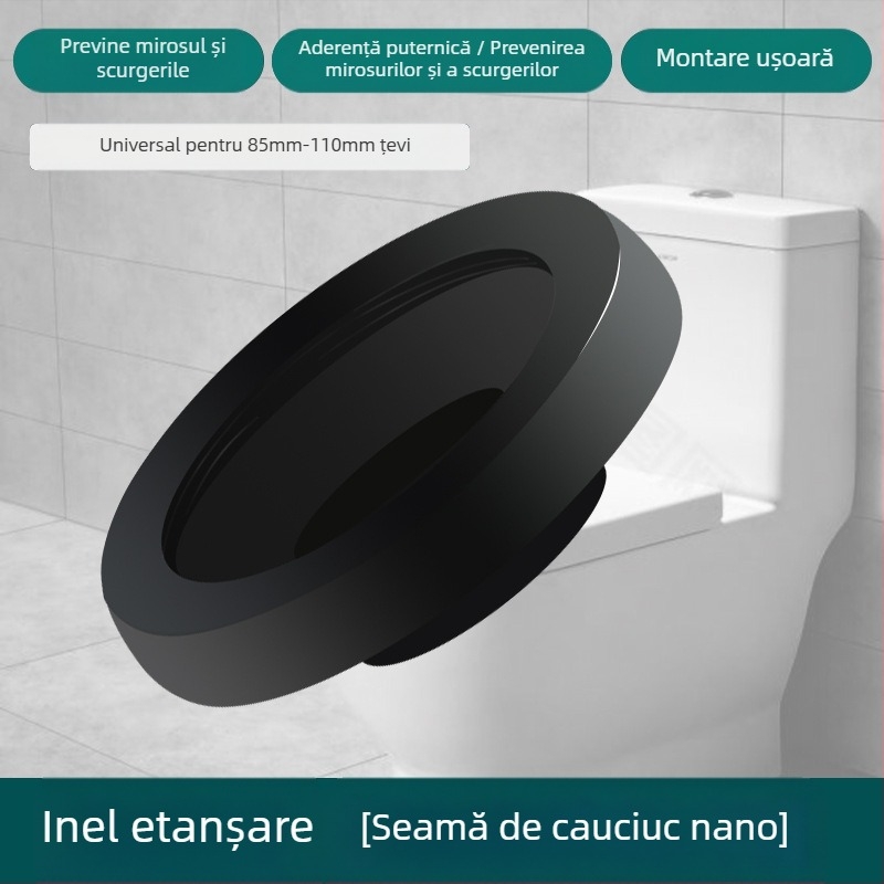 Flanșă pentru toaletă, inel etanș anti miros, grosime dublă, bază universală, inel din cauciuc pentru drenaj, etanș la scurgeri
