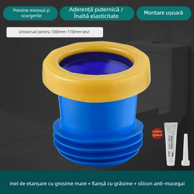 Flanșă pentru toaletă, inel etanș anti miros, grosime dublă, bază universală, inel din cauciuc pentru drenaj, etanș la scurgeri