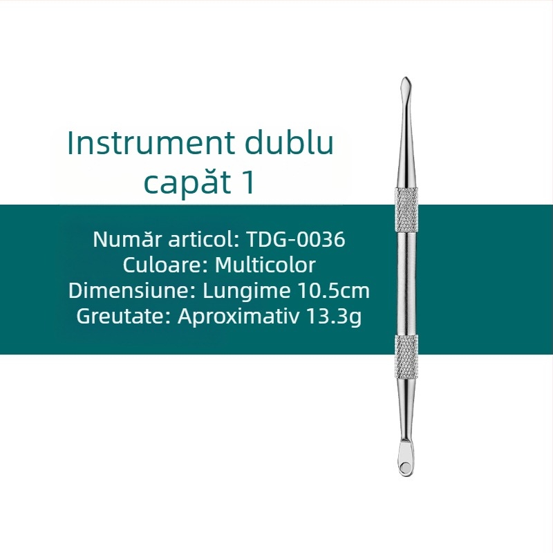 Set din oțel inoxidabil pentru curățarea pipe-urilor de fum și unelte de sculptură, dimensiuni 17.7 × 6 × 1.8 cm, greutate aproximativă 143 g; imprimare logo disponibilă și etichetare privată posibilă