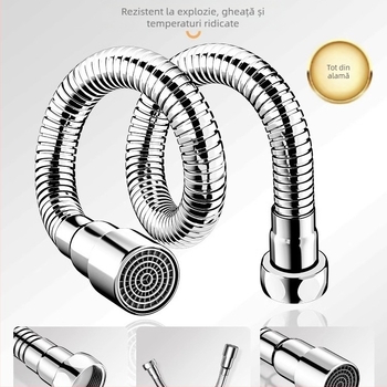 Extensie a gurii robinetului cu protecție la stropire – rotire la 360°, oțel inox, disc ceramic ventile (Model Aerator; pentru bucătărie; construcție simplă)